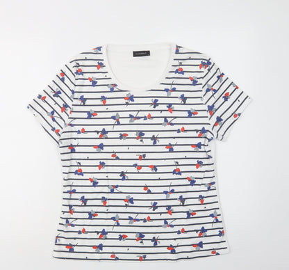 Additional front view of Claudia C. women’s white floral polyester basic t-shirt, size M, scoop neck