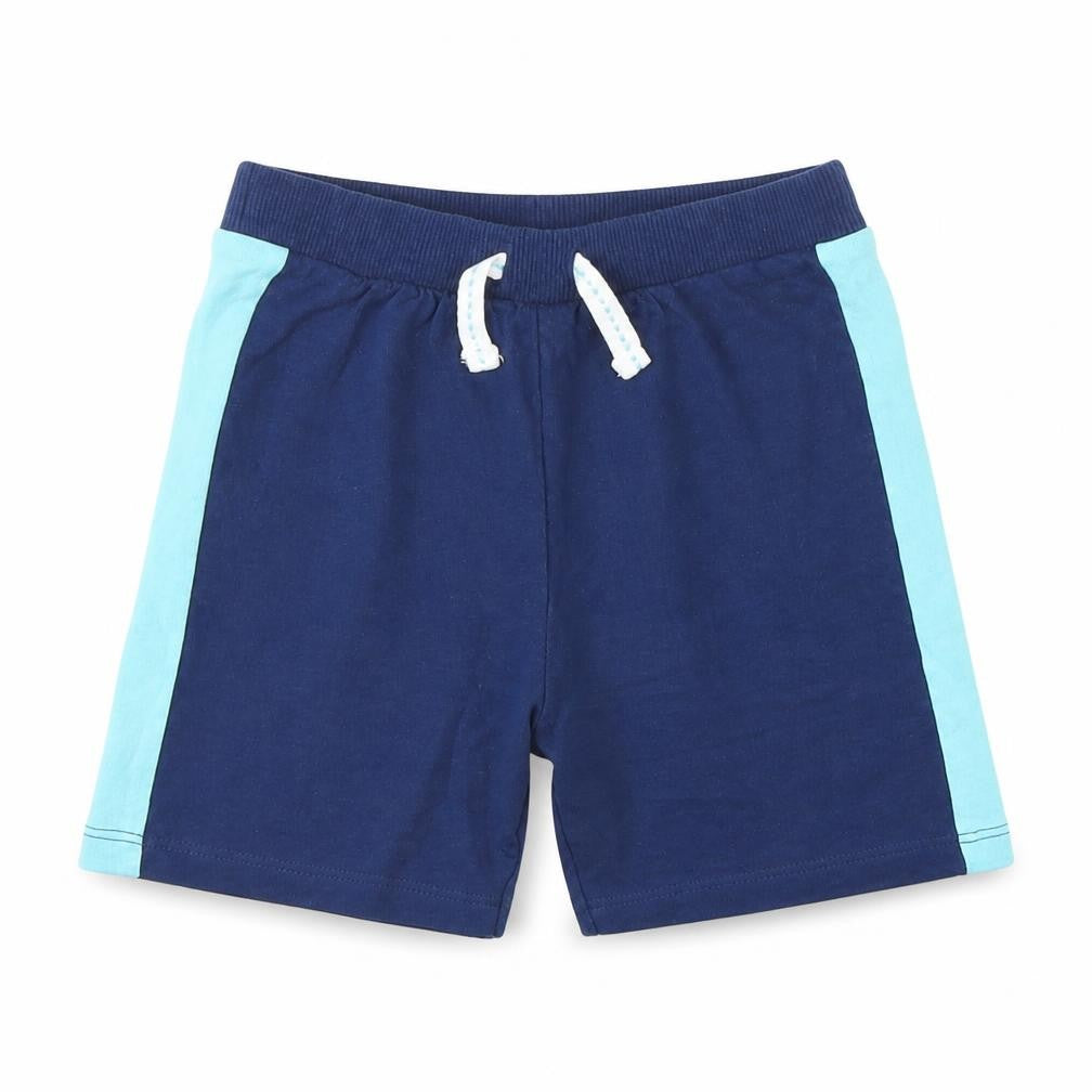 Front view of F&F Baby Blue Cotton Cropped Trousers, size 9-12, Months Drawstring