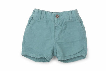 Front view of Next Baby Green Linen Cropped Trousers, size 12-18, Months Button
