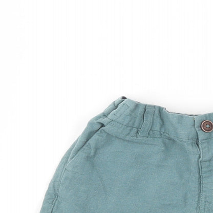 NEXT Baby Green  Linen Cropped Trousers Size 12-18 Months  Button