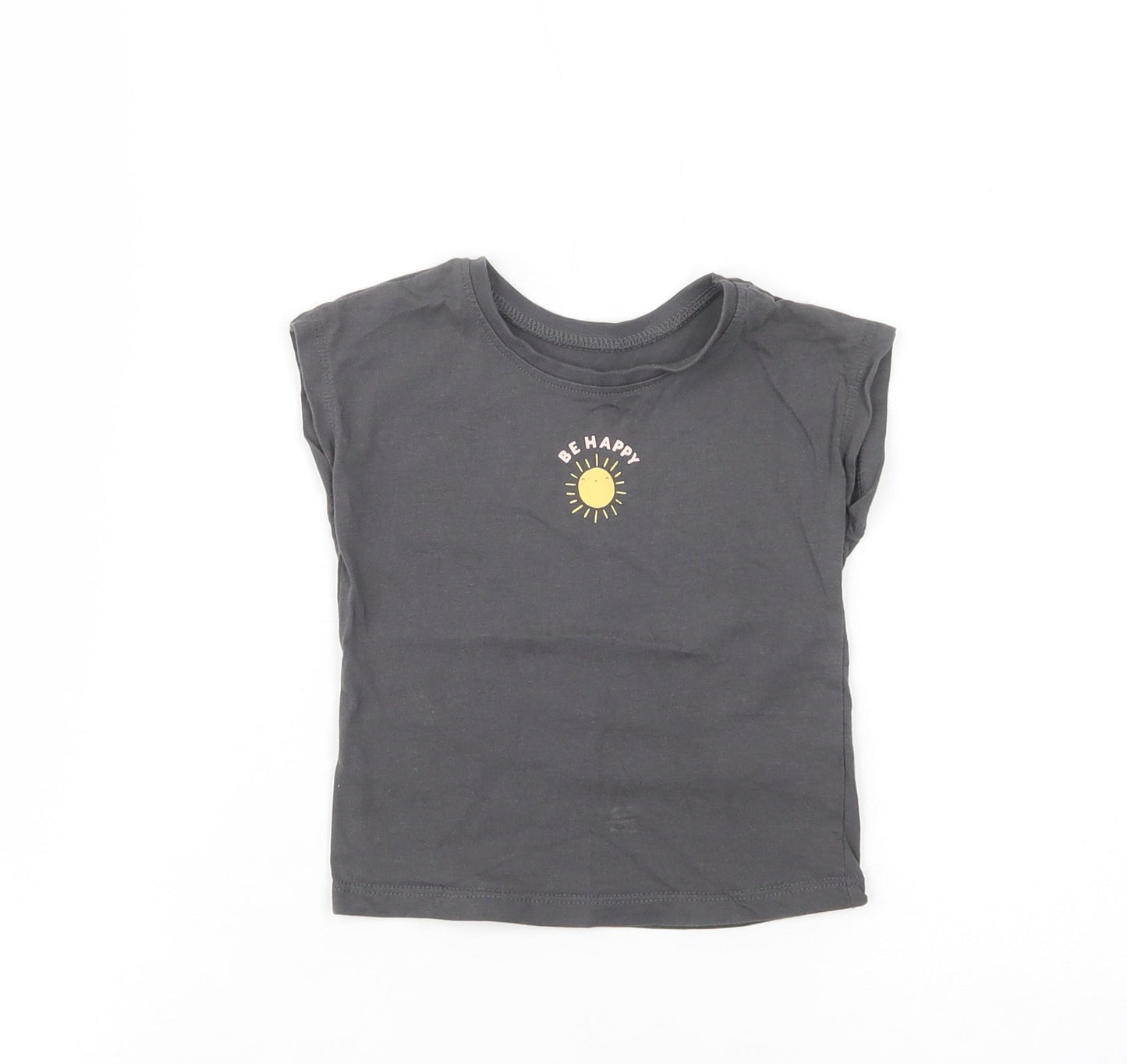 George Baby Grey  Cotton Basic T-Shirt Size 9-12 Months Crew Neck Pullover - Be Happy