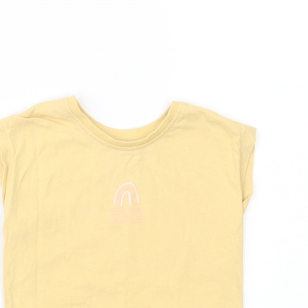George Baby Yellow  Cotton Basic T-Shirt Size 9-12 Months Crew Neck Pullover - Rainbows And |Smiles