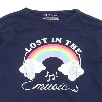 Primark Girls Blue  Cotton Basic T-Shirt Size 9-10 Years Crew Neck  - Rainbow