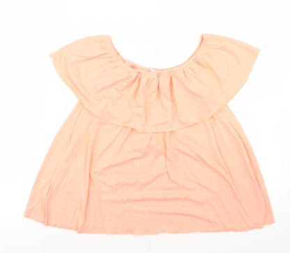 Candy Couture Girls Orange  Polyester Basic T-Shirt Size 12 Years Off the Shoulder