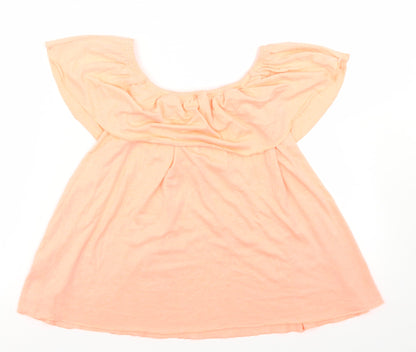 Candy Couture Girls Orange  Polyester Basic T-Shirt Size 12 Years Off the Shoulder