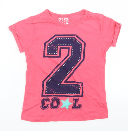 Dunnes Stores Girls Pink  Cotton Basic T-Shirt Size 8 Years Crew Neck  - 2 Cool