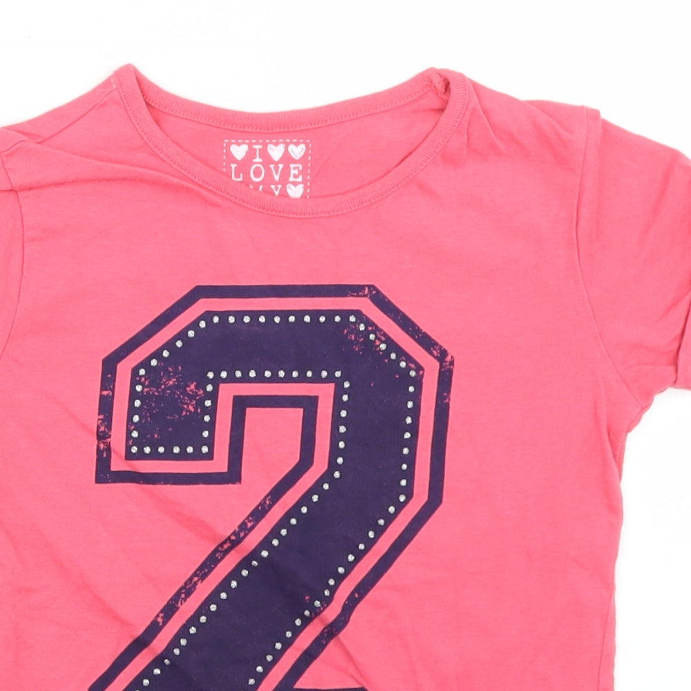 Dunnes Stores Girls Pink  Cotton Basic T-Shirt Size 8 Years Crew Neck  - 2 Cool