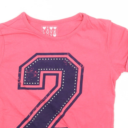 Dunnes Stores Girls Pink  Cotton Basic T-Shirt Size 8 Years Crew Neck  - 2 Cool