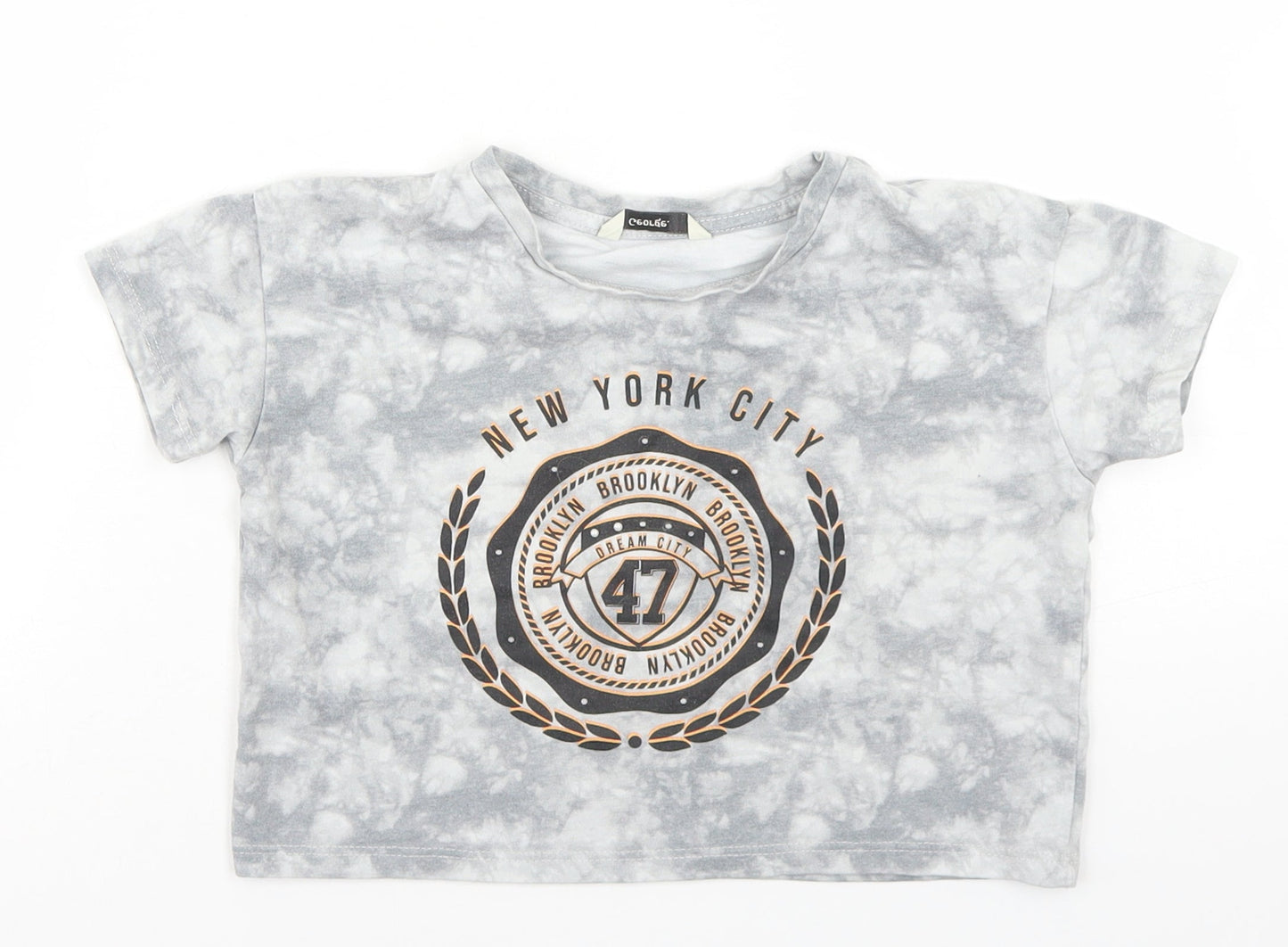 George Girls Grey  Cotton Cropped T-Shirt Size 5-6 Years Crew Neck  - Tie Dy, New york