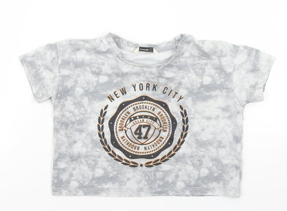 George Girls Grey  Cotton Cropped T-Shirt Size 5-6 Years Crew Neck  - Tie Dy, New york