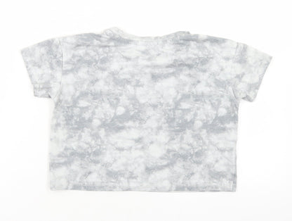 George Girls Grey  Cotton Cropped T-Shirt Size 5-6 Years Crew Neck  - Tie Dy, New york