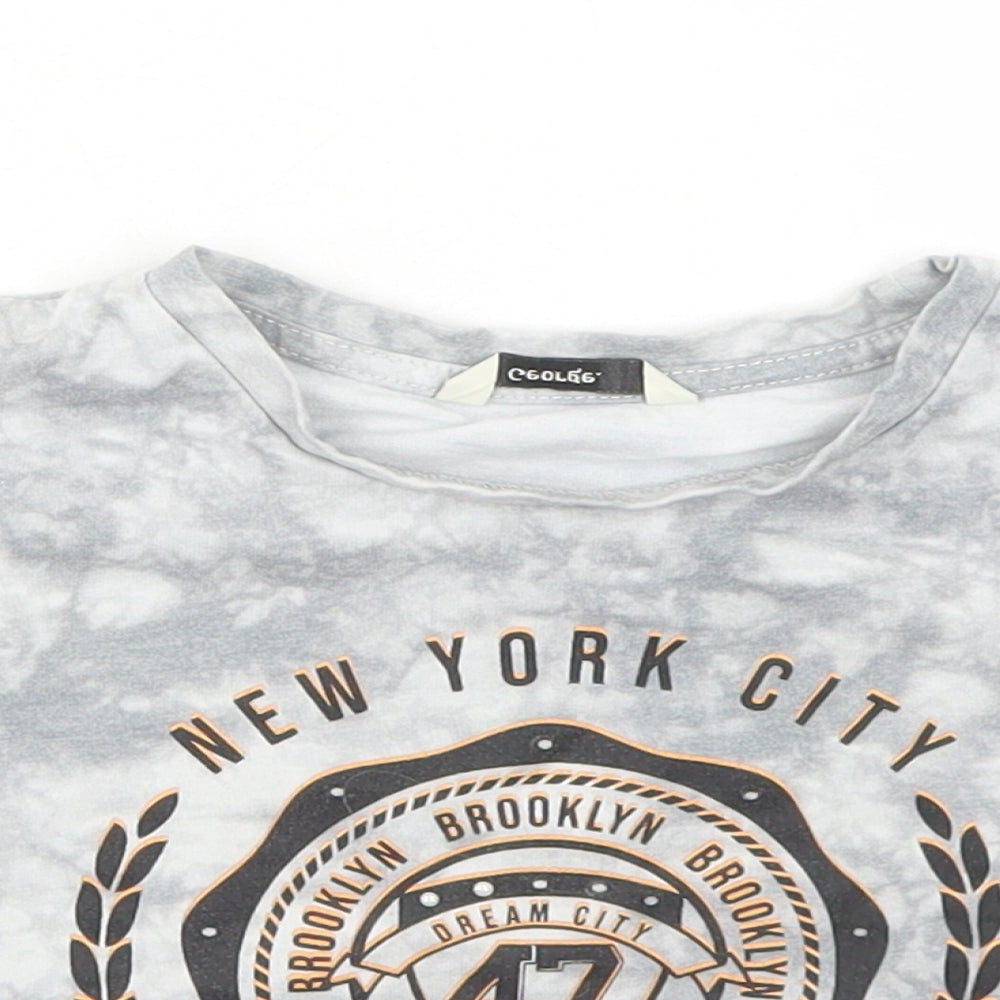 George Girls Grey  Cotton Cropped T-Shirt Size 5-6 Years Crew Neck  - Tie Dy, New york
