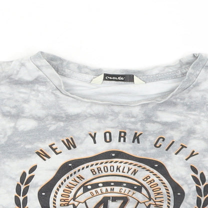 George Girls Grey  Cotton Cropped T-Shirt Size 5-6 Years Crew Neck  - Tie Dy, New york