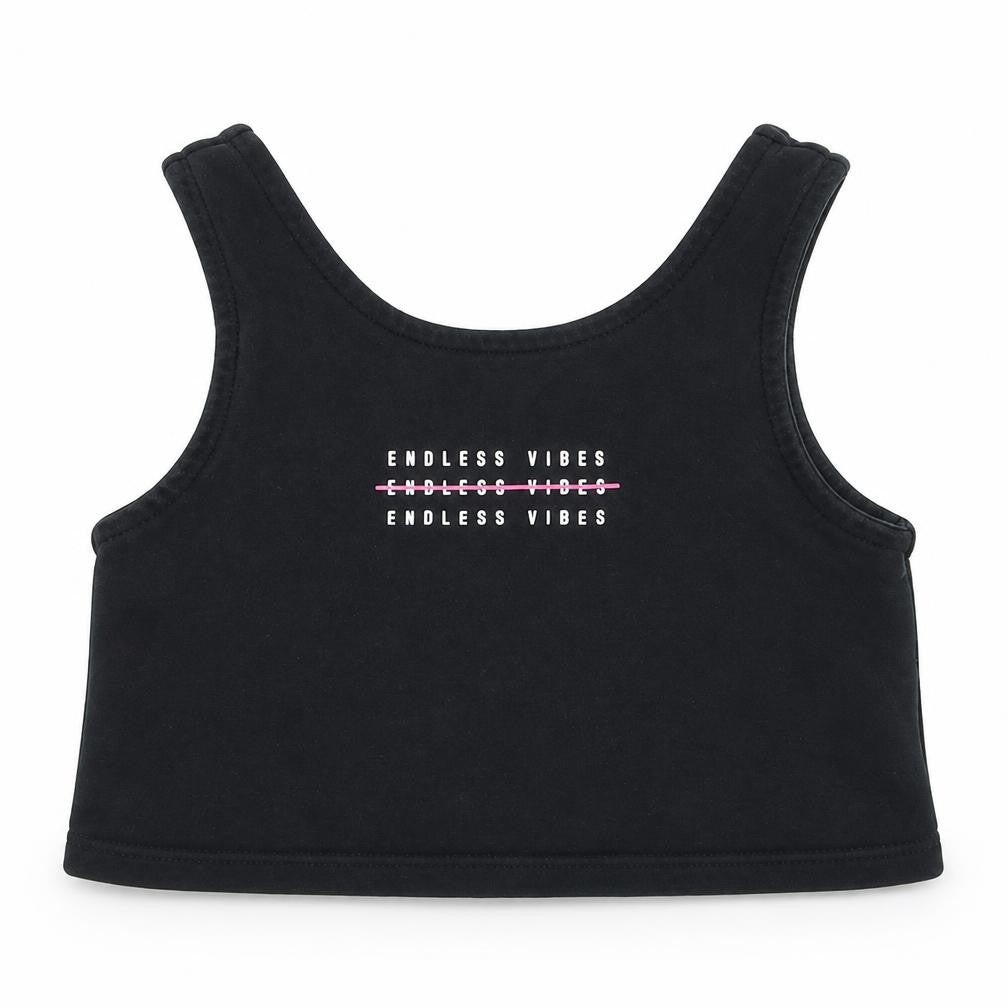 Front view of George girls’ black cotton cropped tank, size 4-5, years round neck - endless vibes