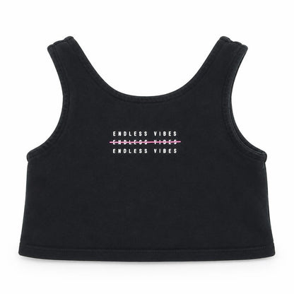 Front view of George girls’ black cotton cropped tank, size 4-5, years round neck - endless vibes
