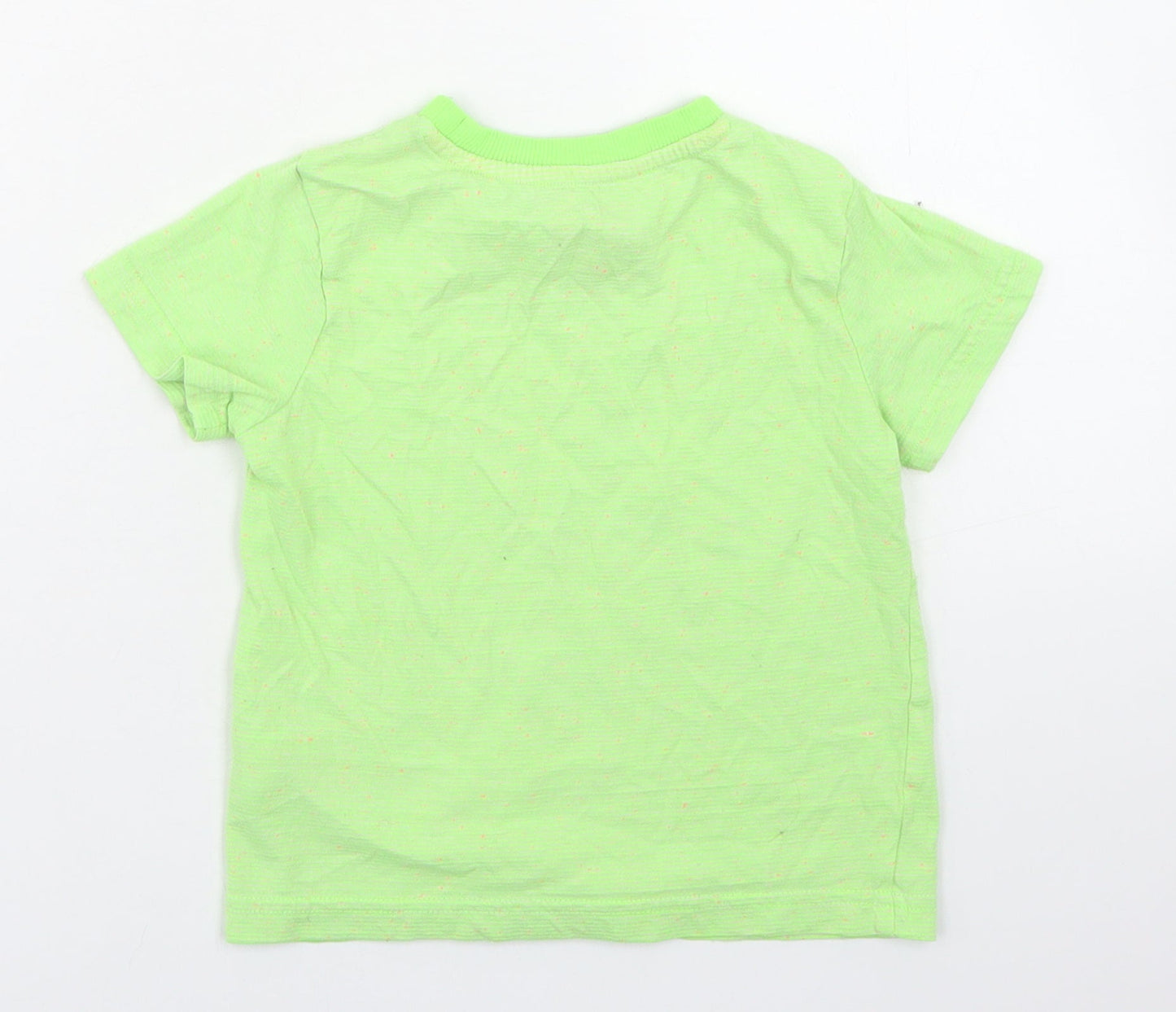 F&F Boys Green Striped Cotton Basic T-Shirt Size 18-24 Months Crew Neck  - dinosaur
