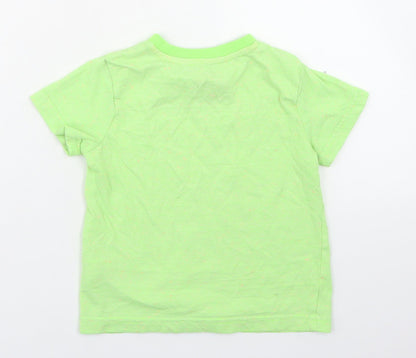 F&F Boys Green Striped Cotton Basic T-Shirt Size 18-24 Months Crew Neck  - dinosaur