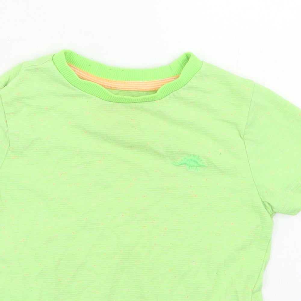 F&F Boys Green Striped Cotton Basic T-Shirt Size 18-24 Months Crew Neck  - dinosaur