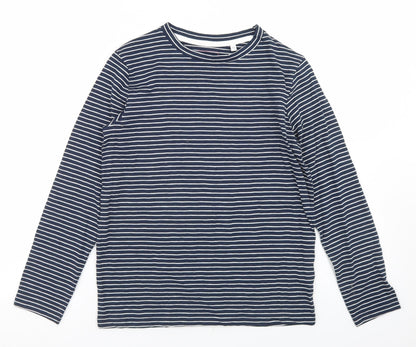 Outfit Girls Blue Striped Cotton Basic T-Shirt Size 11 Years Round Neck