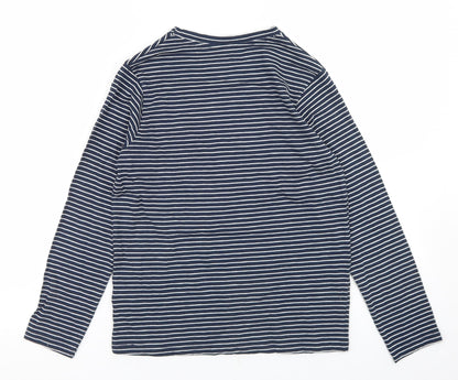 Outfit Girls Blue Striped Cotton Basic T-Shirt Size 11 Years Round Neck
