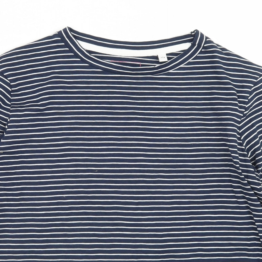 Outfit Girls Blue Striped Cotton Basic T-Shirt Size 11 Years Round Neck