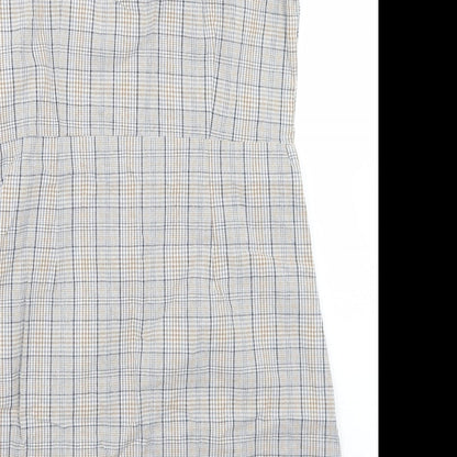 QED London Womens Beige Plaid Cotton Pencil Dress  Size 12  V-Neck Zip