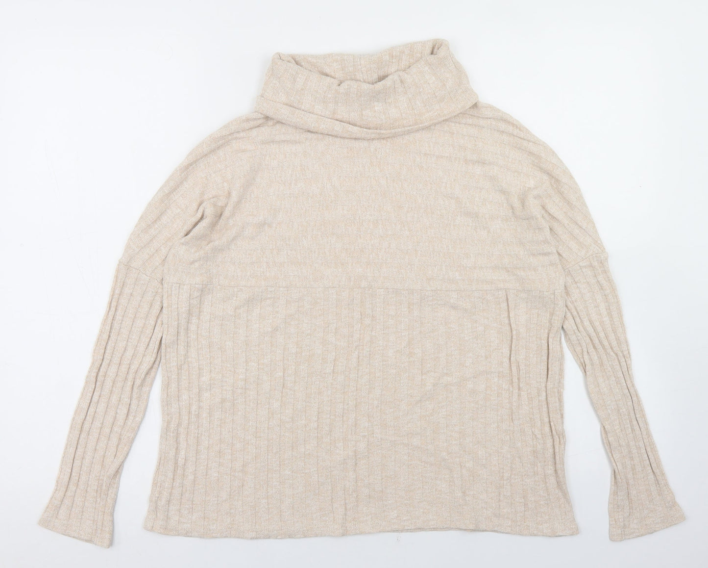 TU Womens Beige  Viscose Basic T-Shirt Size 10 Roll Neck