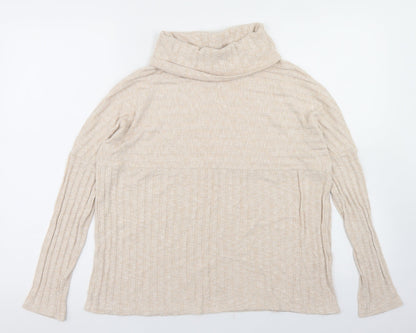 TU Womens Beige  Viscose Basic T-Shirt Size 10 Roll Neck