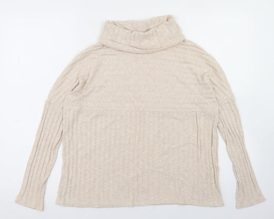 TU Womens Beige  Viscose Basic T-Shirt Size 10 Roll Neck