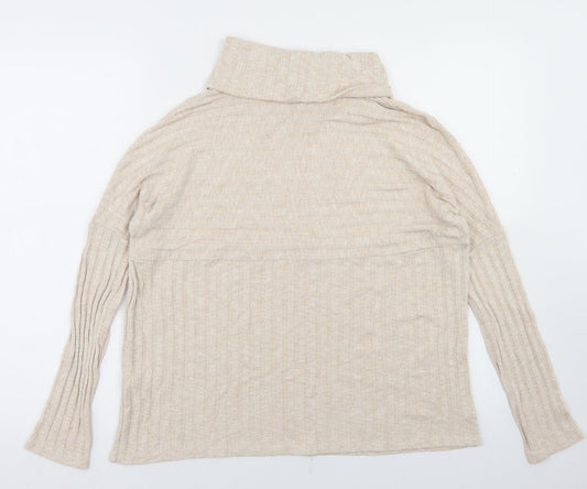 TU Womens Beige  Viscose Basic T-Shirt Size 10 Roll Neck