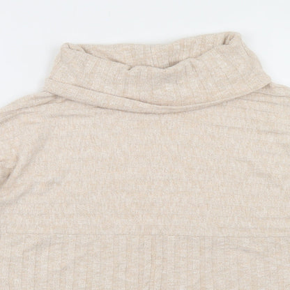 TU Womens Beige  Viscose Basic T-Shirt Size 10 Roll Neck