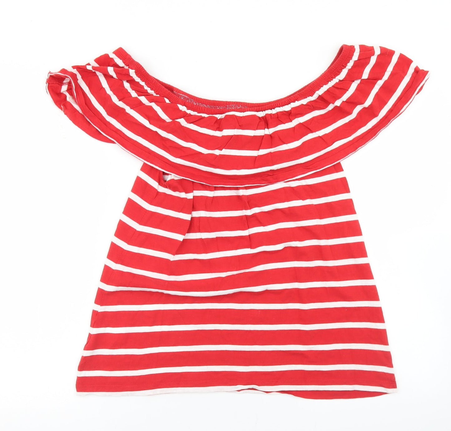 Beach Lunch Lounge Womens Red Striped Cotton Basic T-Shirt Size M Off the Shoulder