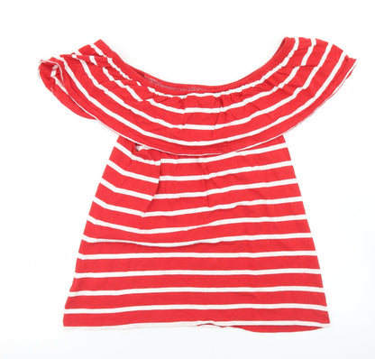 Beach Lunch Lounge Womens Red Striped Cotton Basic T-Shirt Size M Off the Shoulder