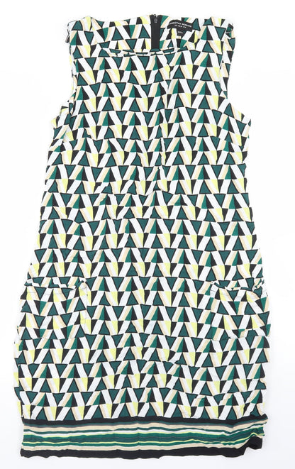 Dorothy Perkins Womens Green Geometric Viscose A-Line  Size 12  Round Neck Zip
