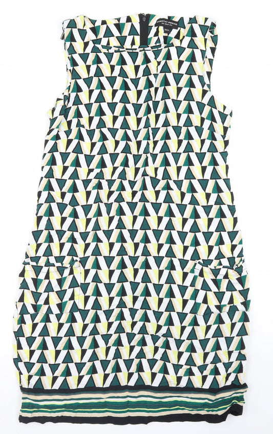 Dorothy Perkins Womens Green Geometric Viscose A-Line  Size 12  Round Neck Zip
