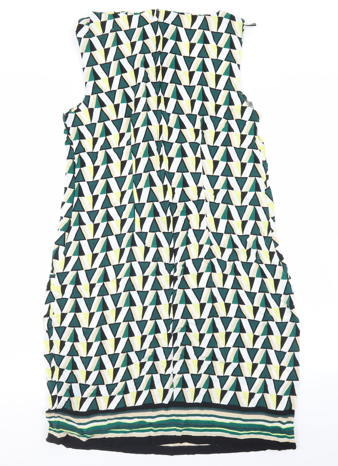 Dorothy Perkins Womens Green Geometric Viscose A-Line  Size 12  Round Neck Zip