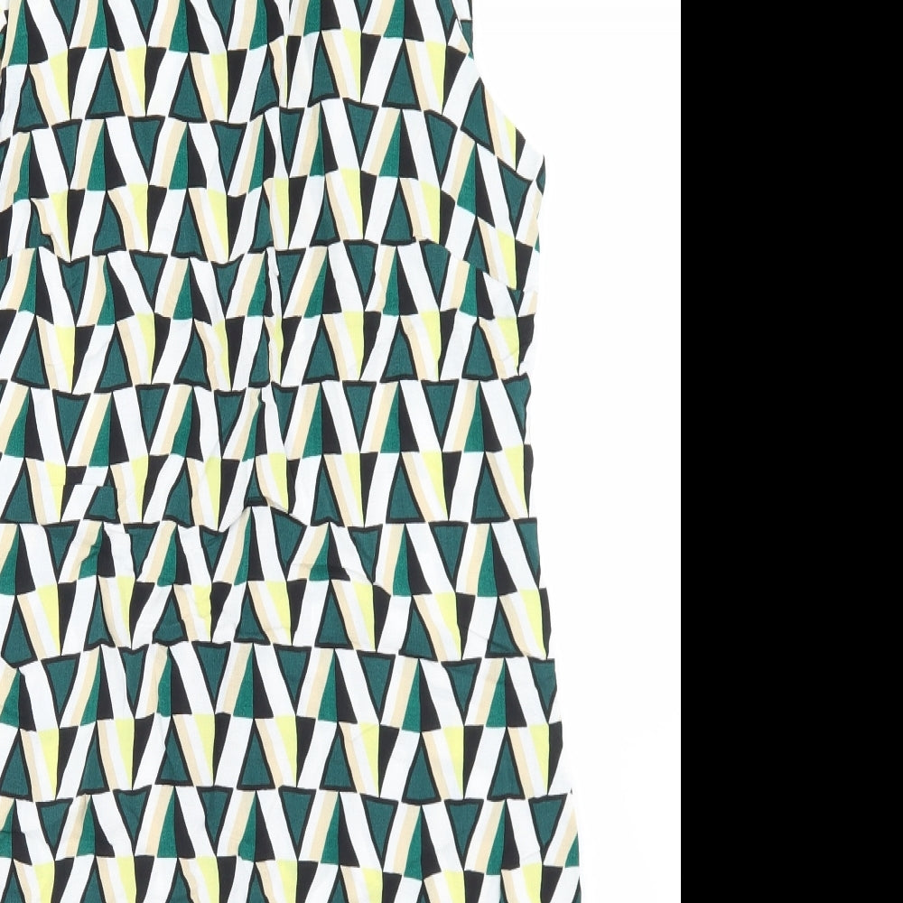 Dorothy Perkins Womens Green Geometric Viscose A-Line  Size 12  Round Neck Zip