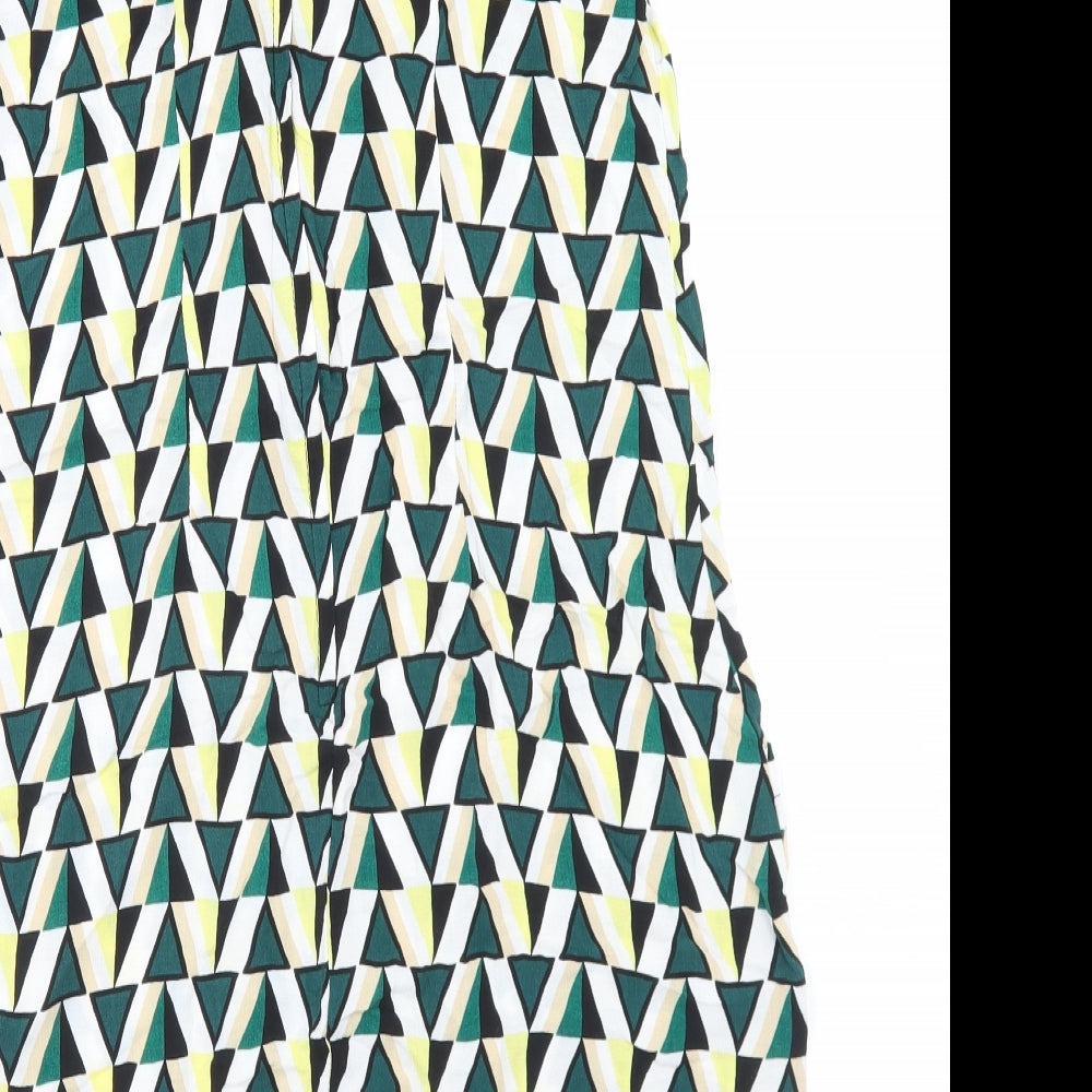 Dorothy Perkins Womens Green Geometric Viscose A-Line  Size 12  Round Neck Zip
