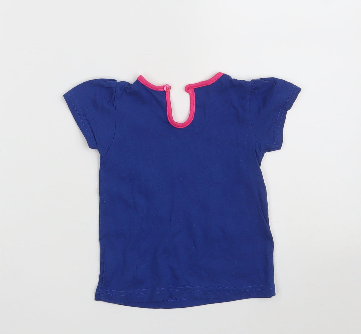 BHS Girls Blue  100% Cotton Pullover T-Shirt Size 12-18 Months Round Neck Button - Hello Kitty