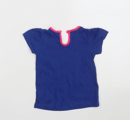 BHS Girls Blue  100% Cotton Pullover T-Shirt Size 12-18 Months Round Neck Button - Hello Kitty