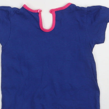 BHS Girls Blue  100% Cotton Pullover T-Shirt Size 12-18 Months Round Neck Button - Hello Kitty