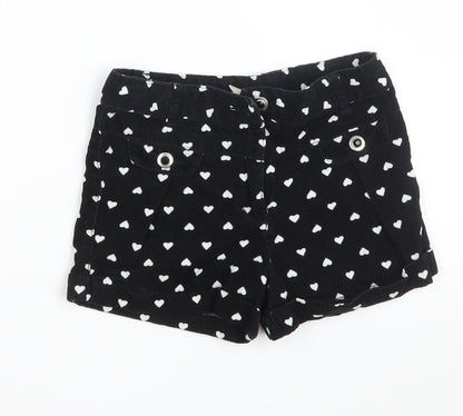 TU Girls Black  100% Cotton Hot Pants Shorts   Slim Zip - Heart
