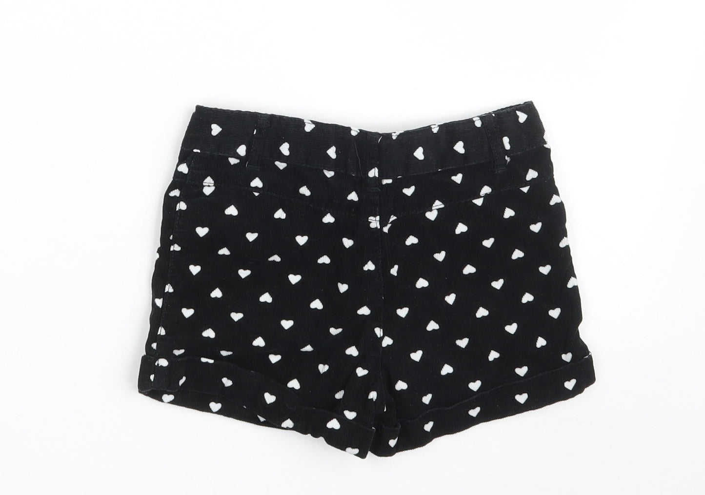 TU Girls Black  100% Cotton Hot Pants Shorts   Slim Zip - Heart