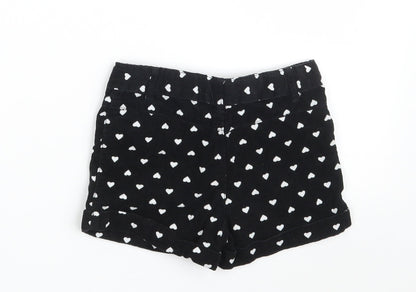 TU Girls Black  100% Cotton Hot Pants Shorts   Slim Zip - Heart