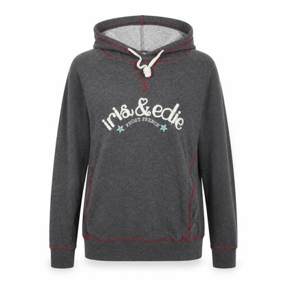Front view of Iris & Edie women’s grey cotton pullover hoodie, size UK 6, -, size UK 6-8