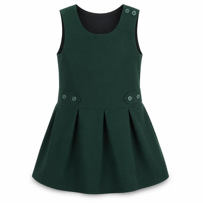 Front view of Banner girls’ green polyester a-line, size 5-6, years scoop neck button