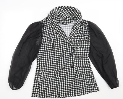 SheIn Womens Black Houndstooth  Jacket Blazer Size M  Button