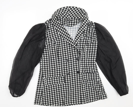 SheIn Womens Black Houndstooth  Jacket Blazer Size M  Button