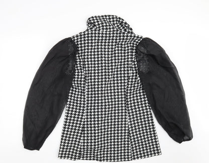 SheIn Womens Black Houndstooth  Jacket Blazer Size M  Button