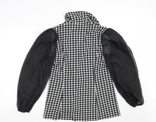 SheIn Womens Black Houndstooth  Jacket Blazer Size M  Button